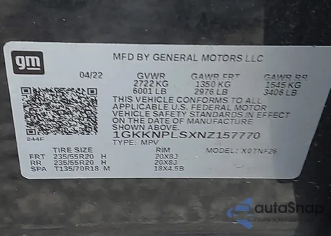 2022 GMC Acadia Fwd Denali z USA, uszkodzony, nr VIN 1GKKNPLSXNZ157770